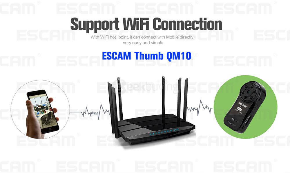 ESCAM Thumb QM10 HD 720P WiFi IP Camera Mini Size Multifunctional IP Camera with Motion Deteciton - Black