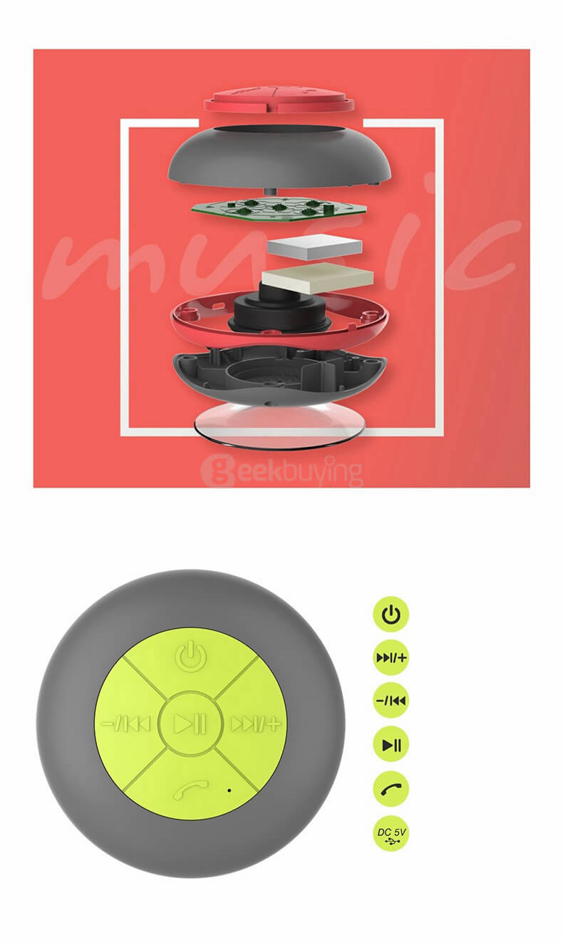 ROCK B1 Portable Suction Cup Bluetooth V2.1 Speaker IPX4 Waterproof Mini Pocket Music Player Built-in MIC Handsfree Call - Green