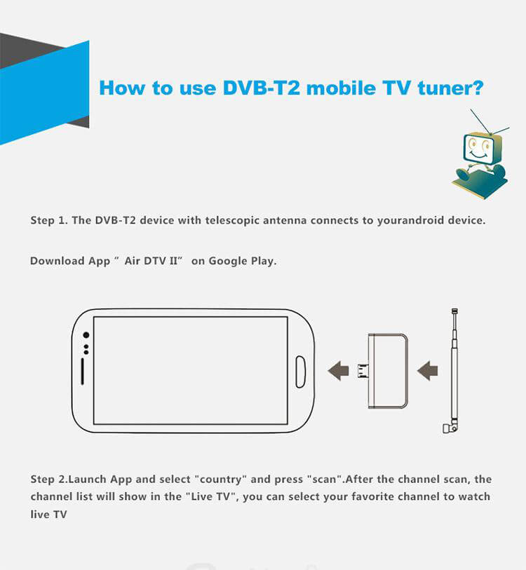 D206 DVB-T2 Live TV HD Digital TV Receiver TV Tuner Satellite Receiver TV Stick For Android Phone & Tablet