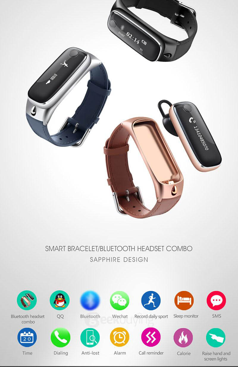 M6 Smart Bracelet Bluetooth 4.0 Headset Combo with Pedometer / Sleep Tracker / Dialer / Hand-free Calls / Anti-lost For Android iOS - Gold