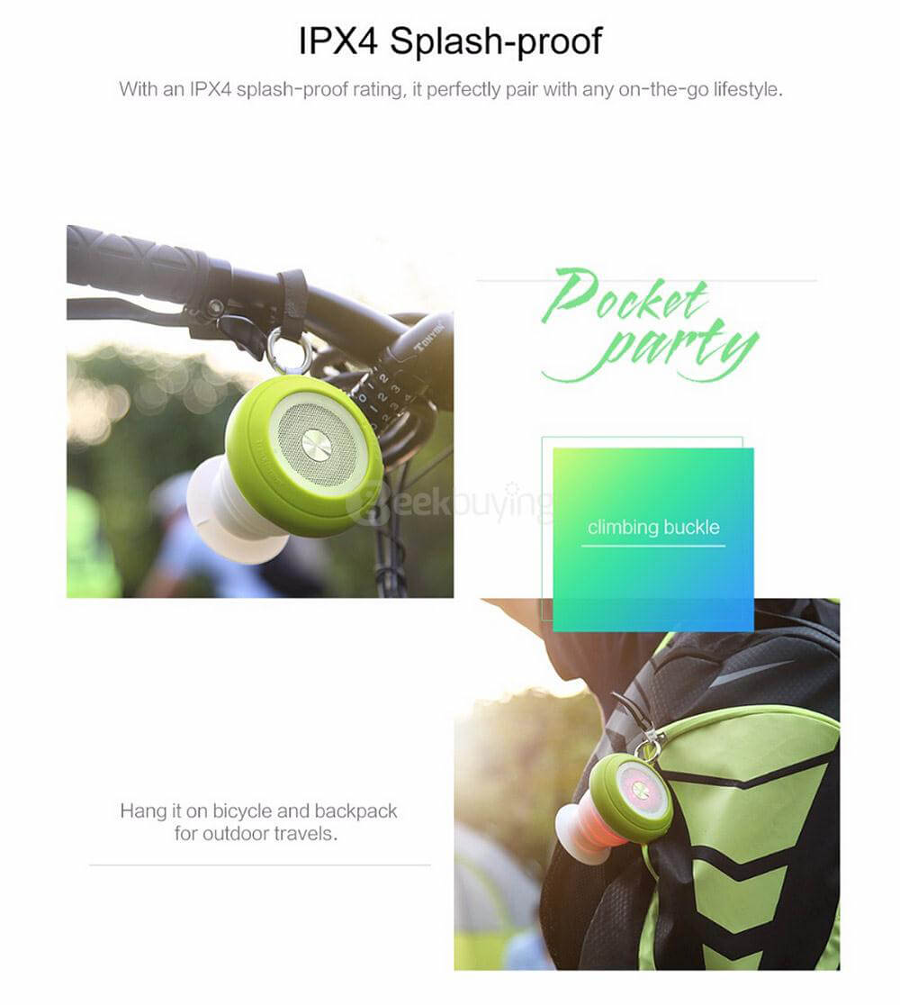 ROCK RAU0520 Suction Cup Bluetooth 4.0 Speaker Mini Pocket Music Player Bass Resonator IPX4 Waterproof With Kickstand Handsfree Functions - Gray