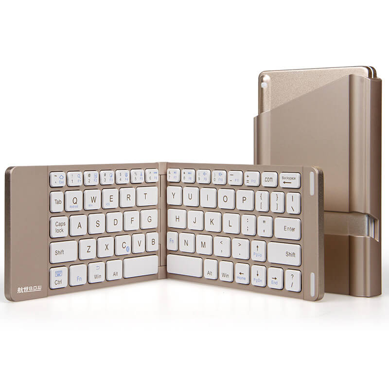 B.O.W Aluminum Foldable Bluetooth Wireless Keyboard for iOS Android Windows Device - Golden