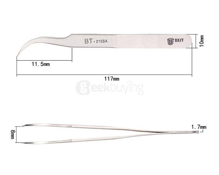 BST-215SA Matte Stainless Steel Curved Tip Tweezers Repair Tool For Smartphones/Tablets/Electronics - Silver