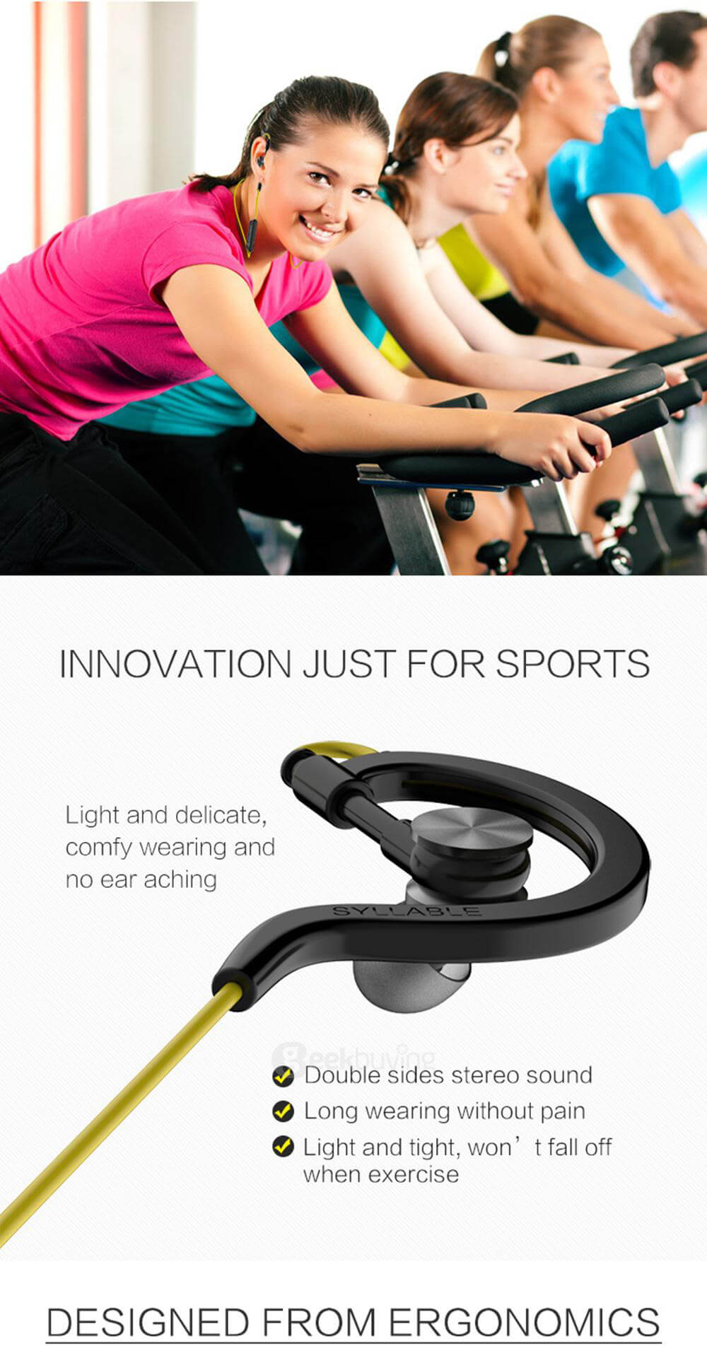 Syllable D700-2017 Bluetooth 4.0 Sport Wireless Stereo Earphones 2.4GHz In-ear Headphones With Mic For Android iOS - Blue
