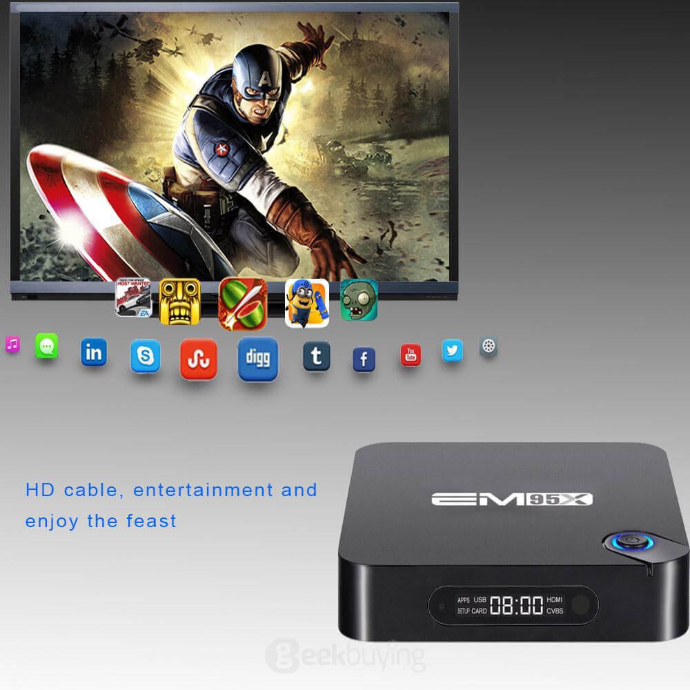 Bundle EM95X Amlogic S905X Android 6.0 Marshmallow TV BOX 1G/8G WIFI Bluetooth KODI LED Display + Rii i8+ Hebrew Israel Air Mouse Black