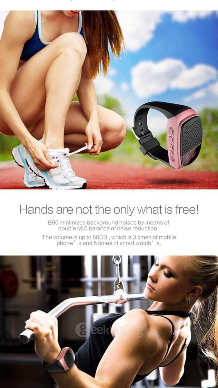 B90 Wireless Bluetooth Speaker Smartwatch with LED Display / Hands-free Call / TF Card Support / FM Radio / Remote Selfie - Pink
