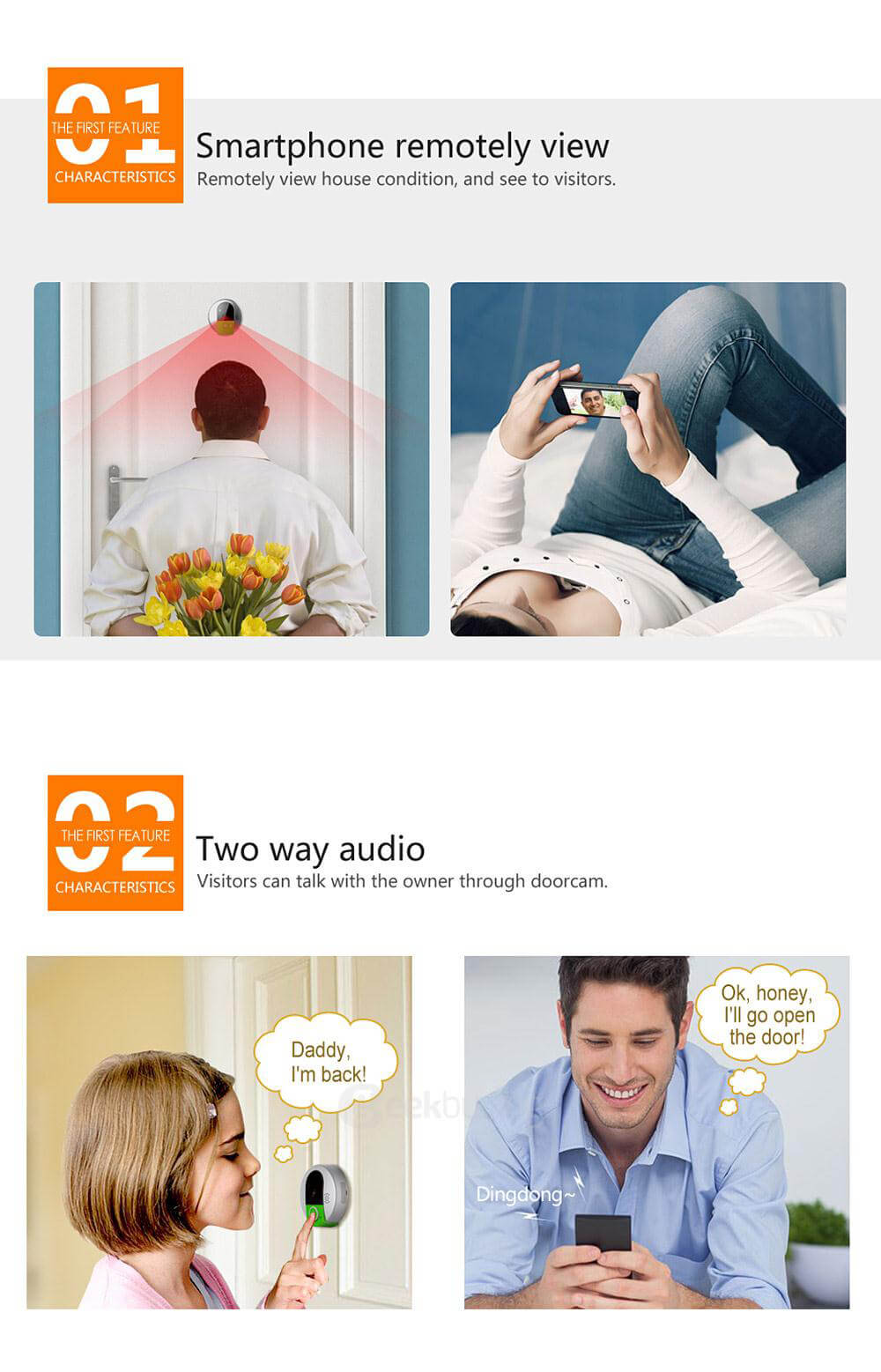 VStarcam C7895WIP 720P HD WiFi IP Camera Wireless Door Bell support SD Card Video Door Phone Recorder - Gray