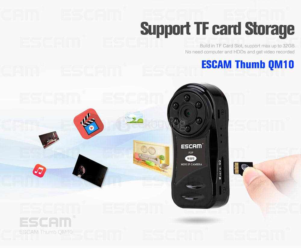 ESCAM Thumb QM10 HD 720P WiFi IP Camera Mini Size Multifunctional IP Camera with Motion Deteciton - Black