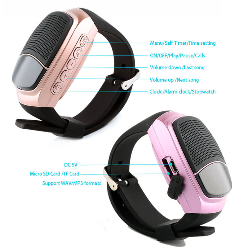B90 Wireless Bluetooth Speaker Smartwatch with LED Display / Hands-free Call / TF Card Support / FM Radio / Remote Selfie - Pink