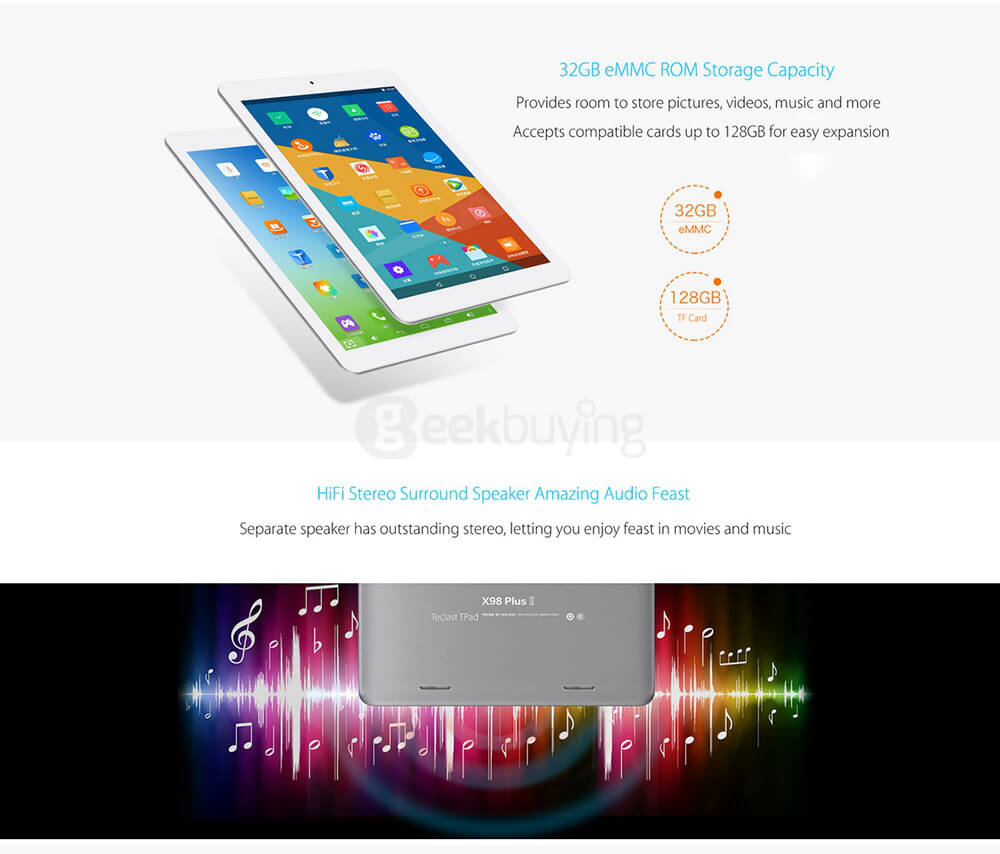 Teclast X98 Plus II Android 5.1 2in1 Tablet PC 9.7 inch 2GB/32GB Intel Cherry Trail Z8300 Quad Core 1.84GHz IPS 2048*1536 - Gray