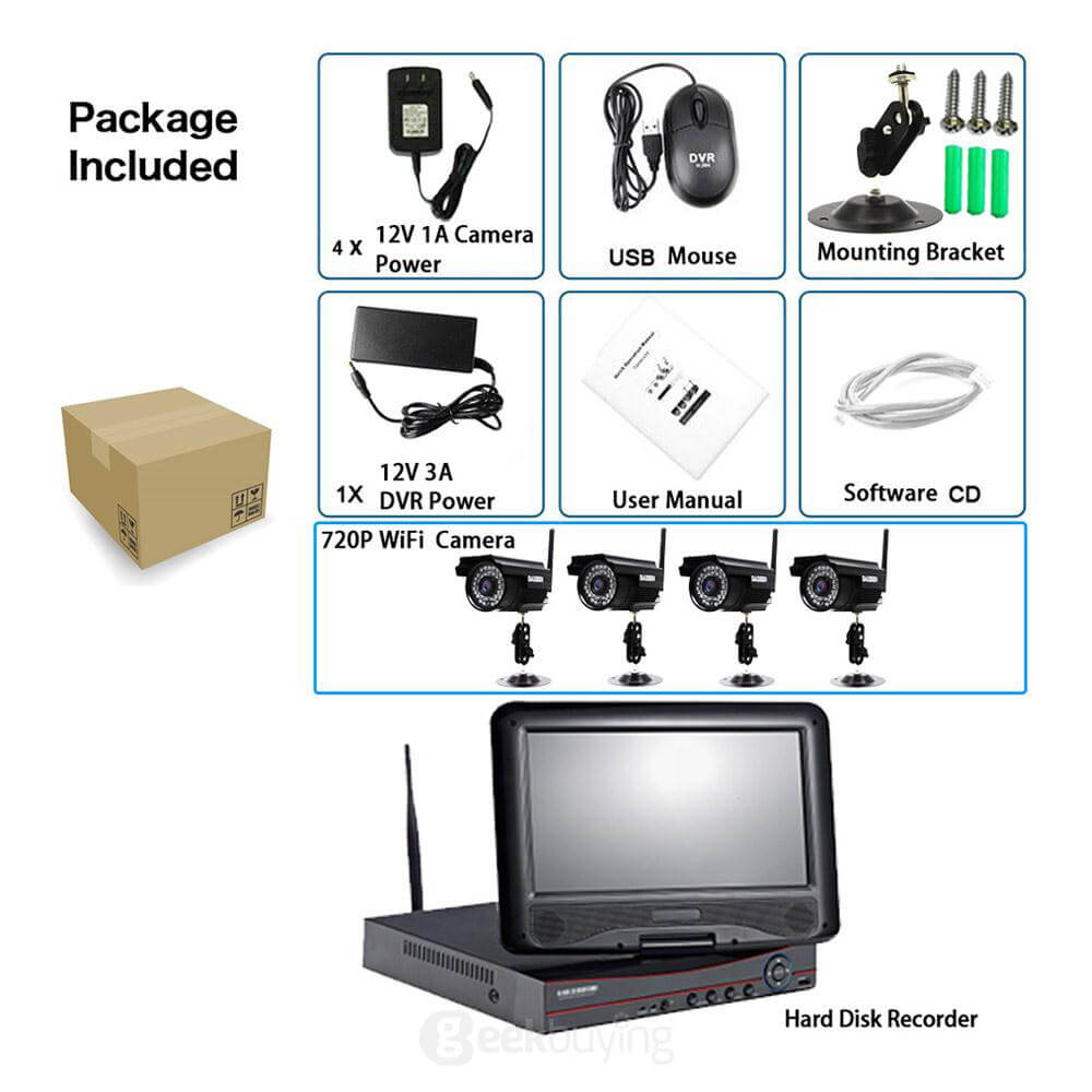 IPC-W4856 NVR WiFi Wireless IP Camera HD 720P HDMI Input 100W Resolution IP Camera Suite - Black