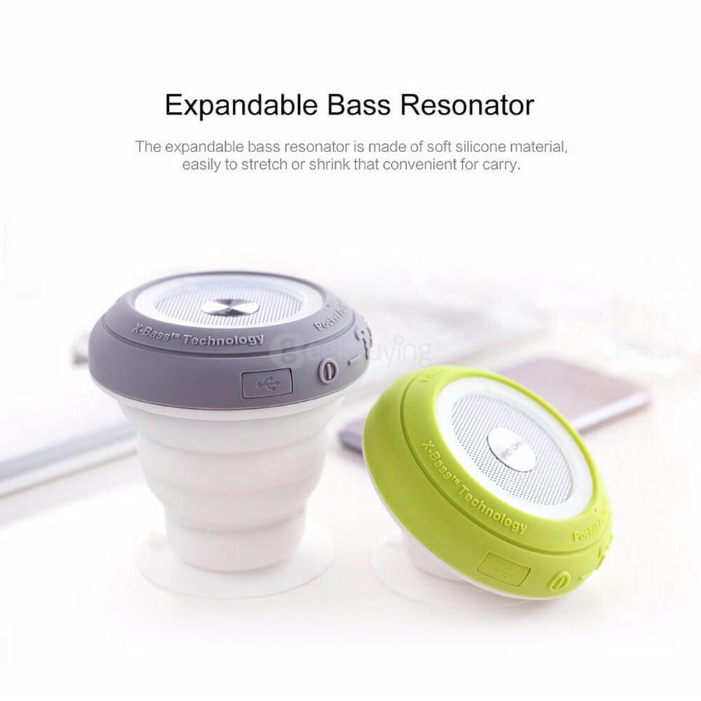 ROCK RAU0520 Suction Cup Bluetooth 4.0 Speaker Mini Pocket Music Player Bass Resonator IPX4 Waterproof With Kickstand Handsfree Functions - Gray