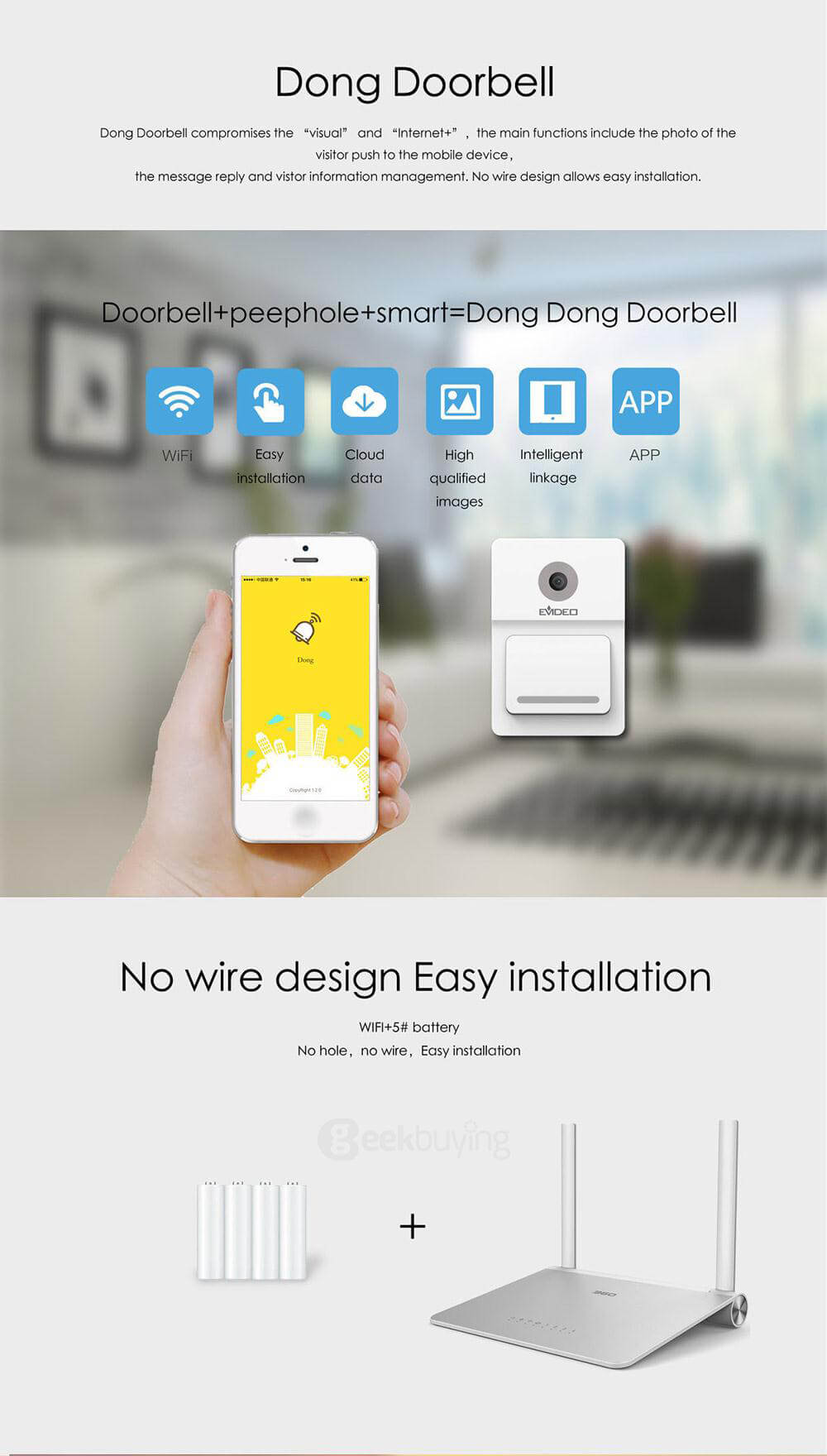 H9 WiFi Doorbell High Qualified Images Intelligent Linkage Smart Doorbell - White