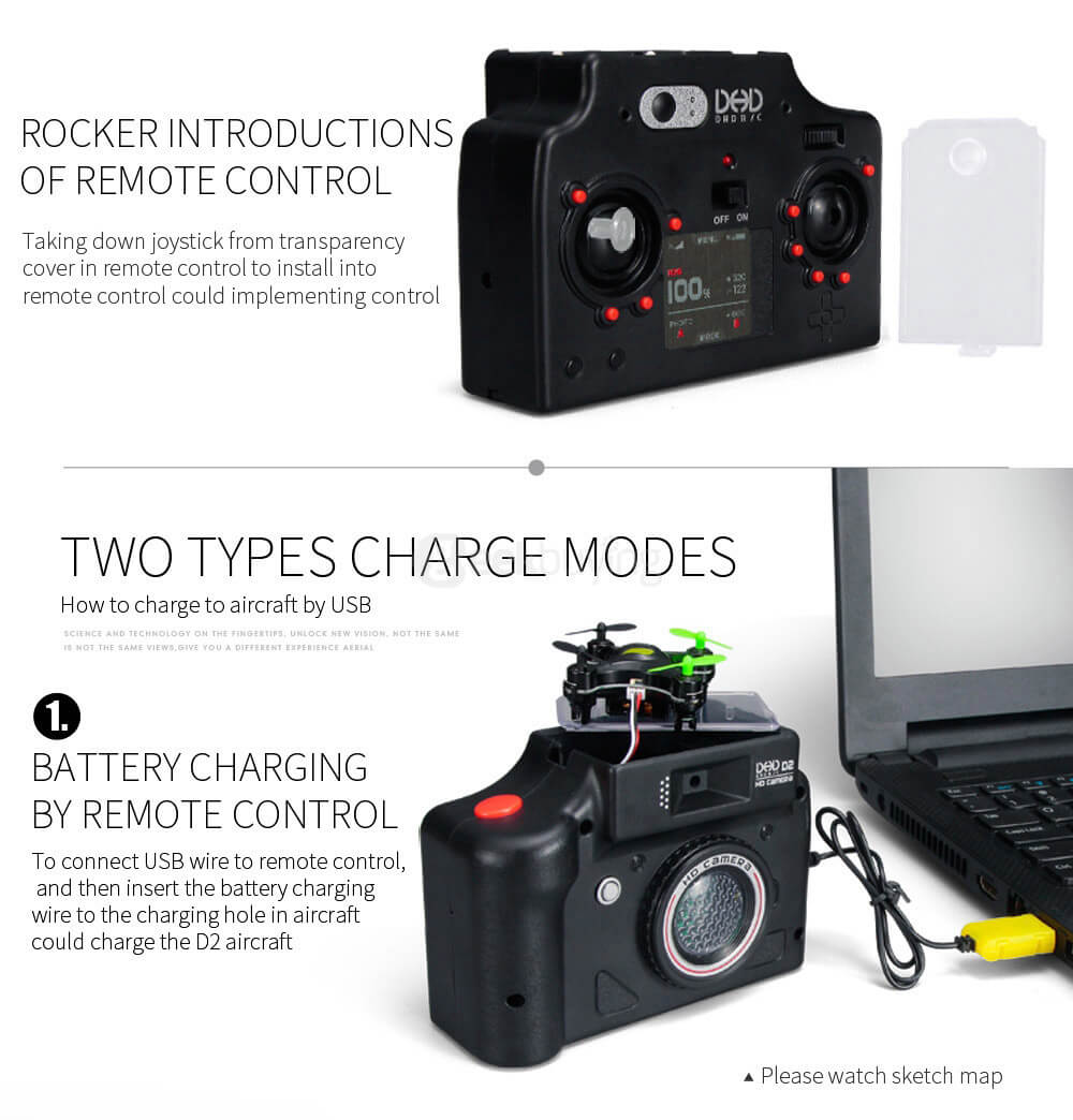 DHD D2 MINI With 2.0MP HD Camera Headless Mode 3D Roll RC Quadcopter RTF - Black