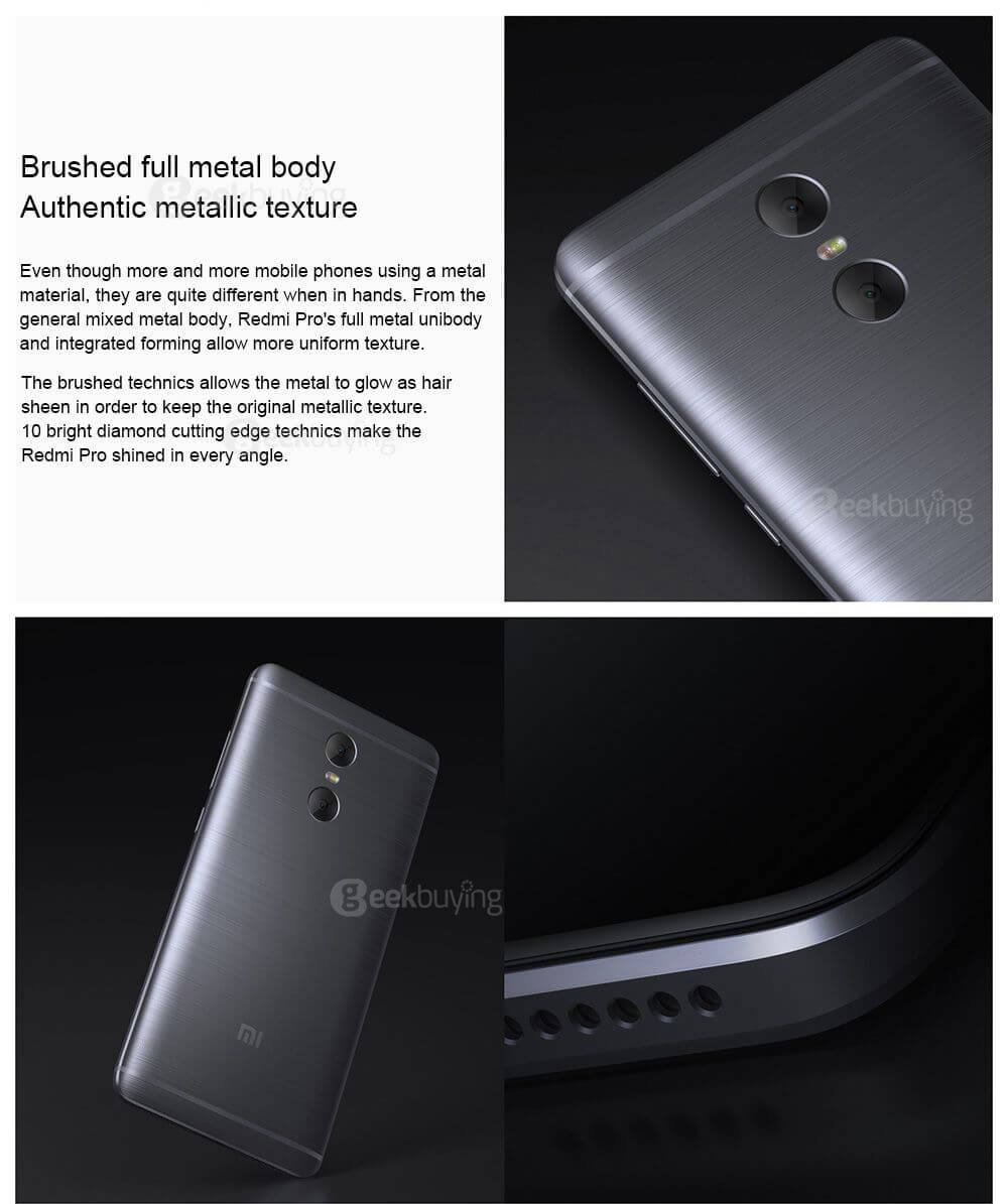 Xiaomi Redmi Pro 5.5inch OLED FHD Screen 4G VoLTE Android 6.0 Smartphone Helio X20 Deca Core 2.1GHz 3GB 32GB TOUCH ID Brushed Metal Body Type-C 4050 mAh - Gray