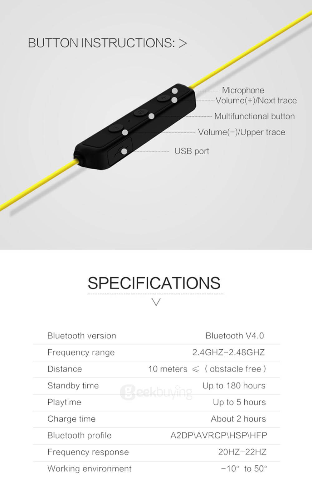 Syllable D700-2017 Bluetooth 4.0 Sport Wireless Stereo Earphones 2.4GHz In-ear Headphones With Mic For Android iOS - Yellow