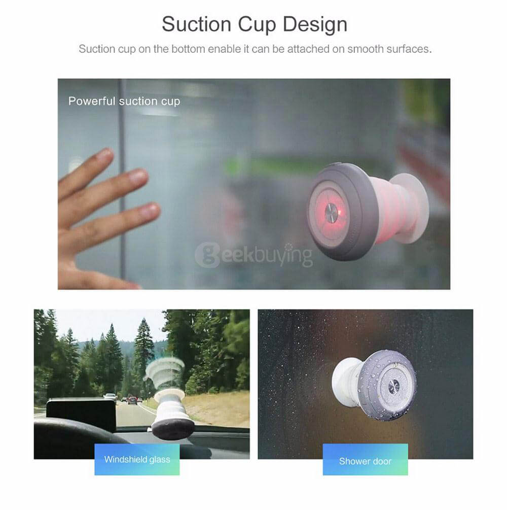 ROCK RAU0520 Suction Cup Bluetooth 4.0 Speaker Mini Pocket Music Player Bass Resonator IPX4 Waterproof With Kickstand Handsfree Functions - Gray