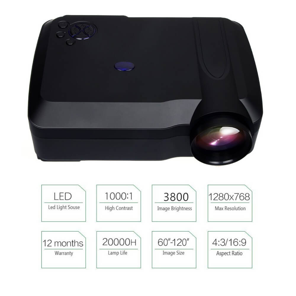 HT60 LED Projector 5.8 inch 280 Lumens 1280*768 DPI Full HD 1080P Home Theater Multimedia with HDMI TV USB AV Input - White