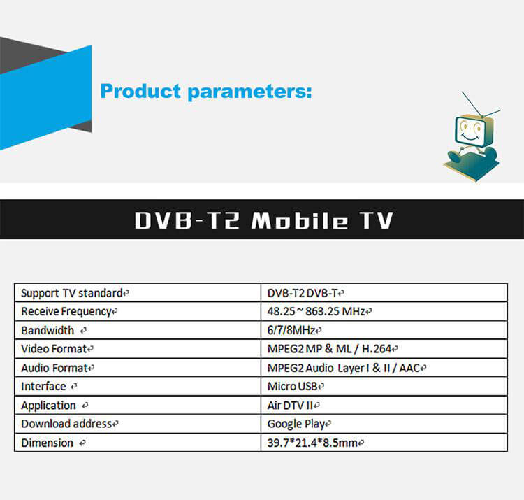 D206 DVB-T2 Live TV HD Digital TV Receiver TV Tuner Satellite Receiver TV Stick For Android Phone & Tablet