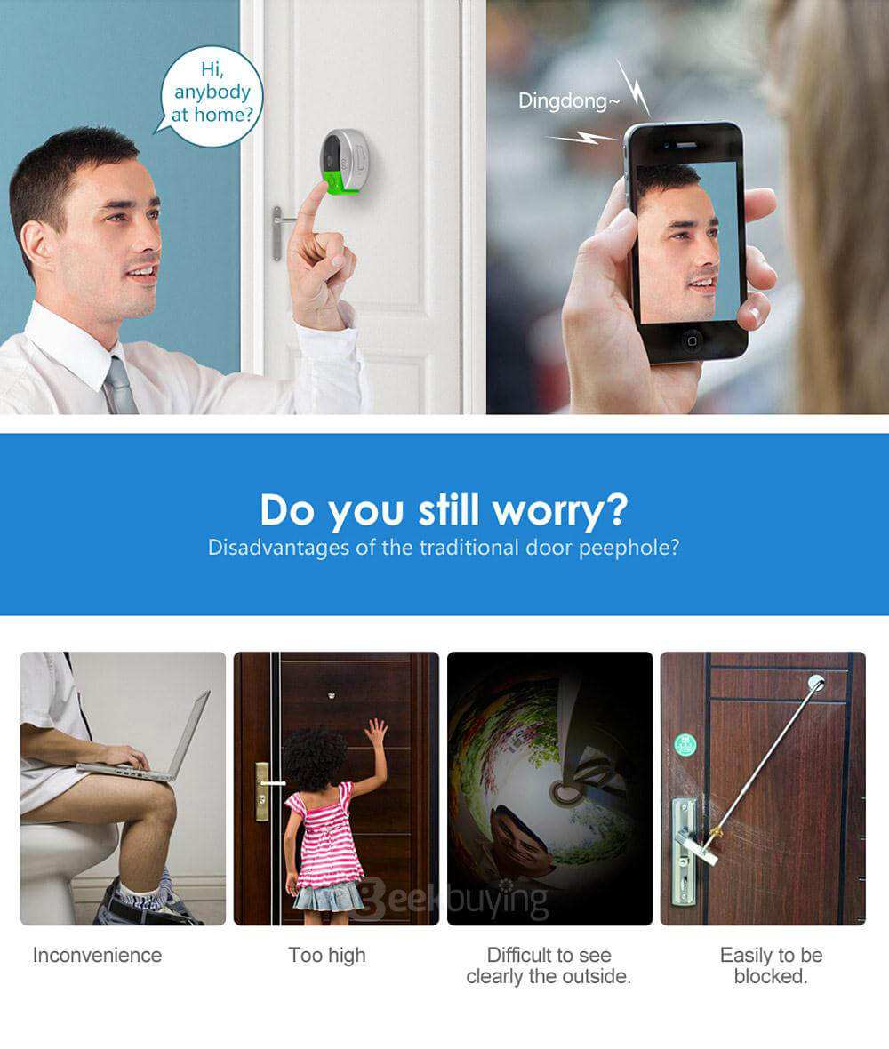 VStarcam C7895WIP 720P HD WiFi IP Camera Wireless Door Bell support SD Card Video Door Phone Recorder - Gray