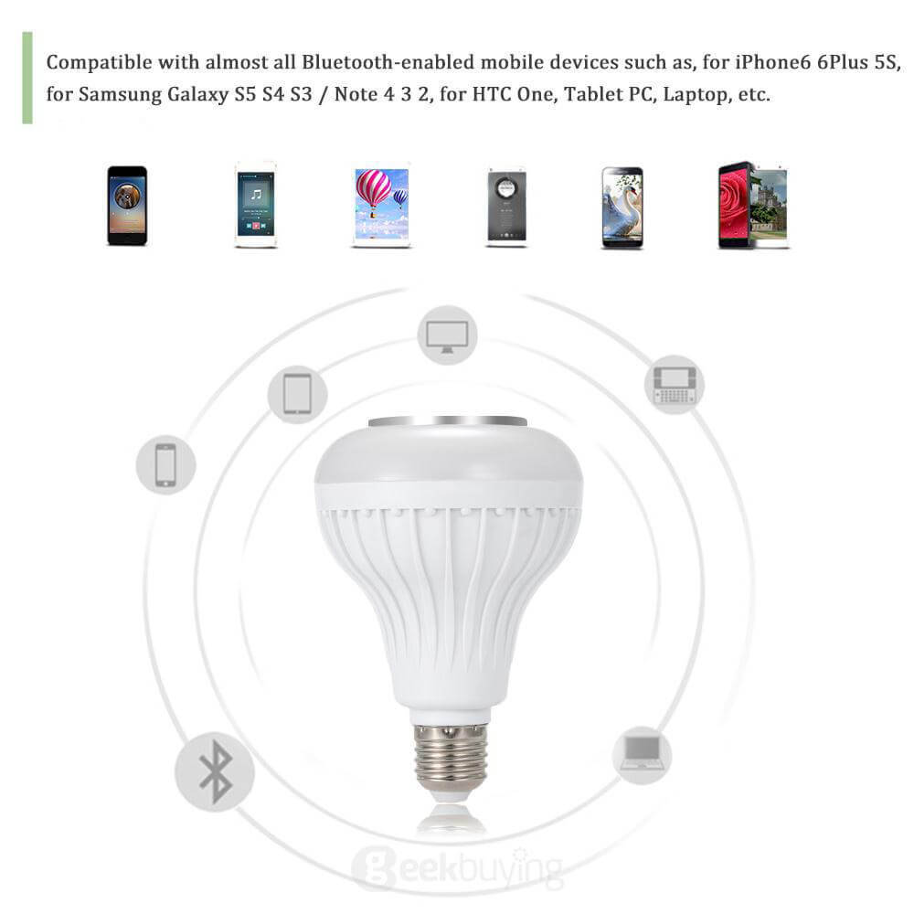 TS-D02 Wireless Bluetooth Speaker LED Bulb 6W E27 RGBW Music Audio Playing Light Lamp with IR Remote Control for Android iOS - White