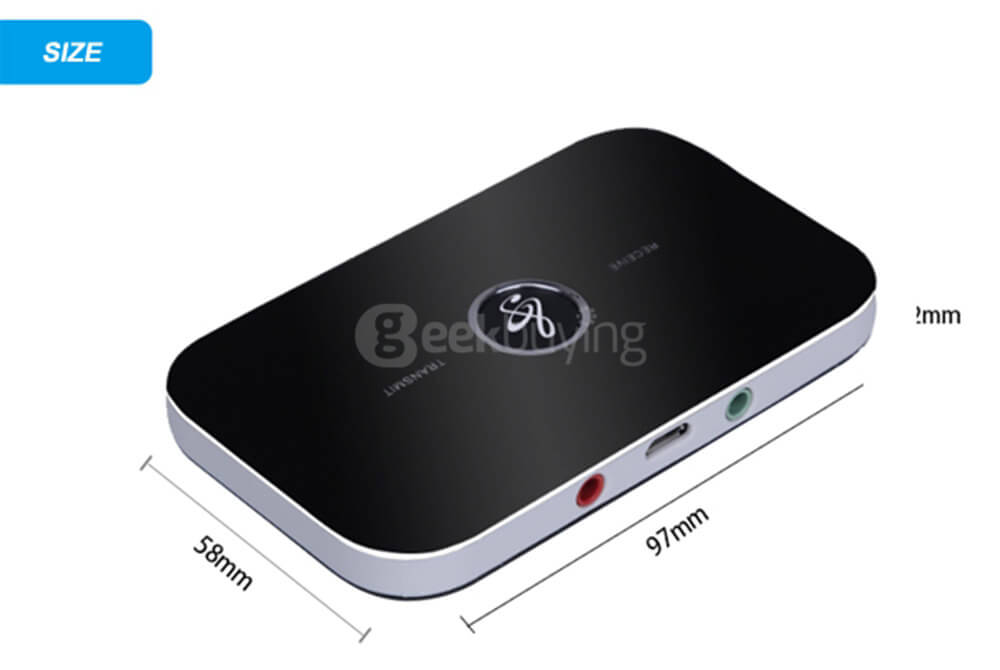 B6 Portable HiFi 2-in-1 Bluetooth Audio Transmitter & Receiver Wireless A2DP Stereo Sound Audio Player Aux 3.5mm - Black