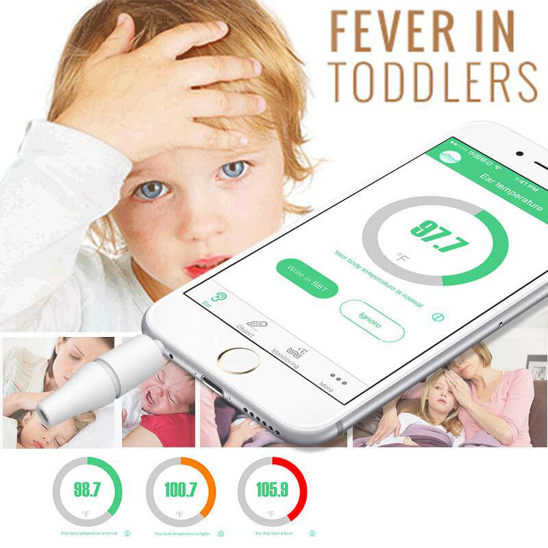 Didicer Smart Digital Infrared Ear Thermometer for Baby Adults Temperature Measuring Health Care for iOS Phones - White