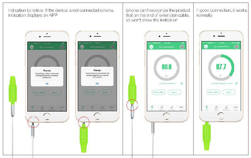 Didicer Smart Digital Infrared Ear Thermometer for Baby Adults Temperature Measuring Health Care for iOS Phones - Green