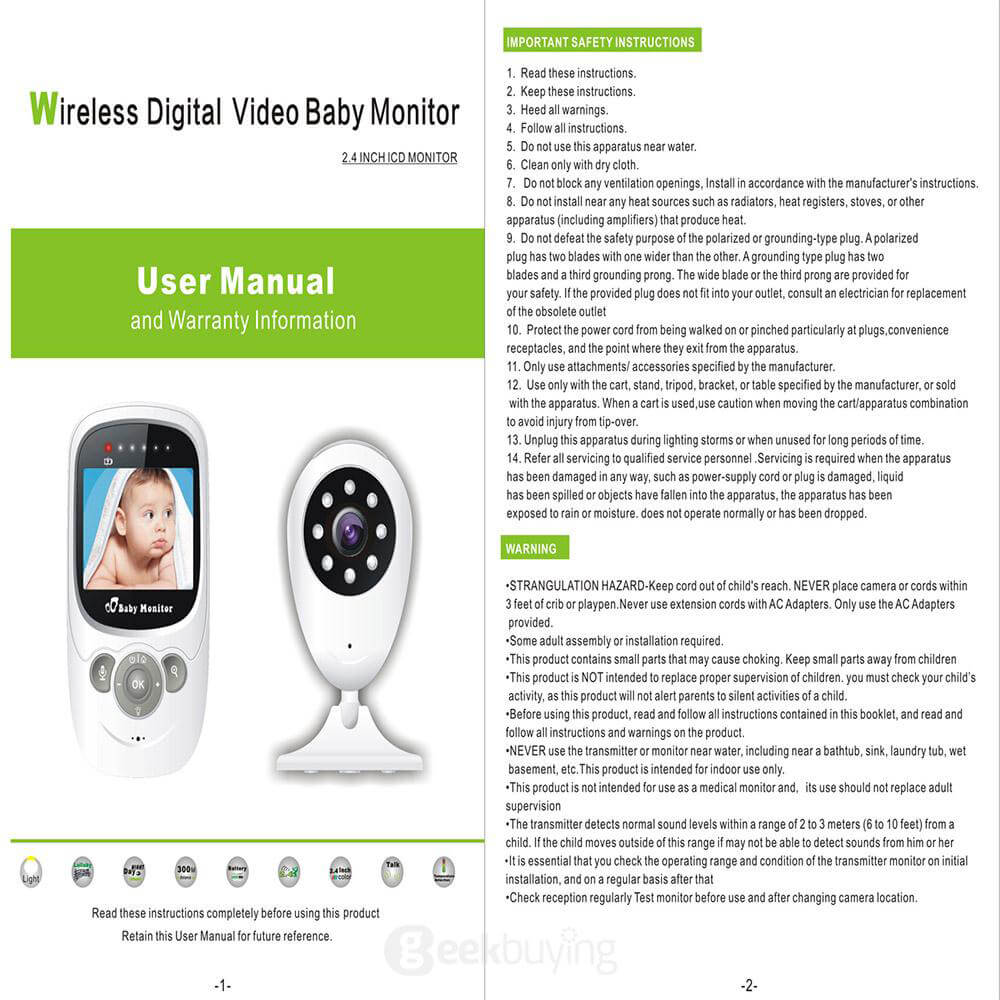 J01 2.4Ghz Wireless Digital Video Baby Care Monitor Night Vision 2