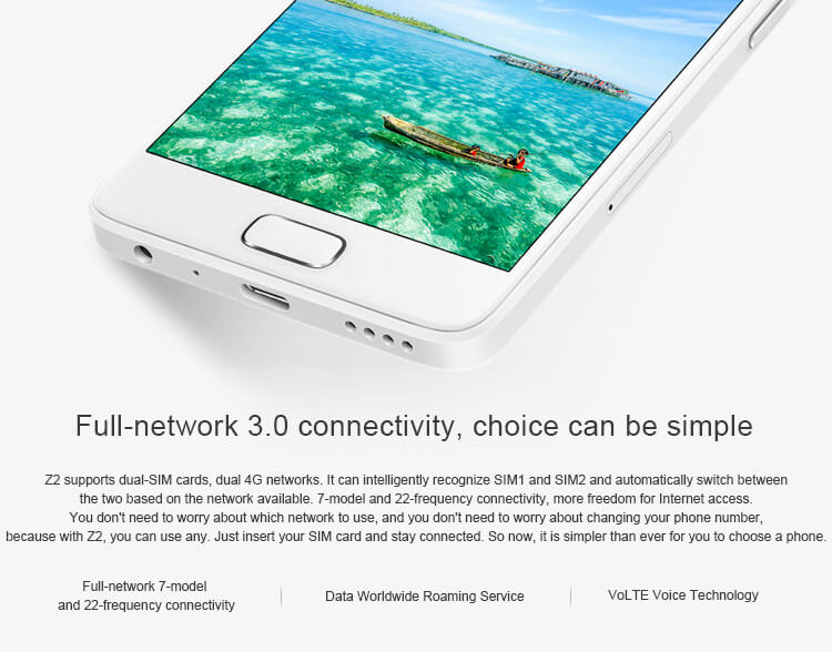 Lenovo ZUK Z2 5.0inch FHD Android 6.0 OS 4G LTE Qualcomm Snapdragon 820 Smartphone Quad Core 4GB 64GB 13.0MP 8.0MP Touch-ID Type-C - White