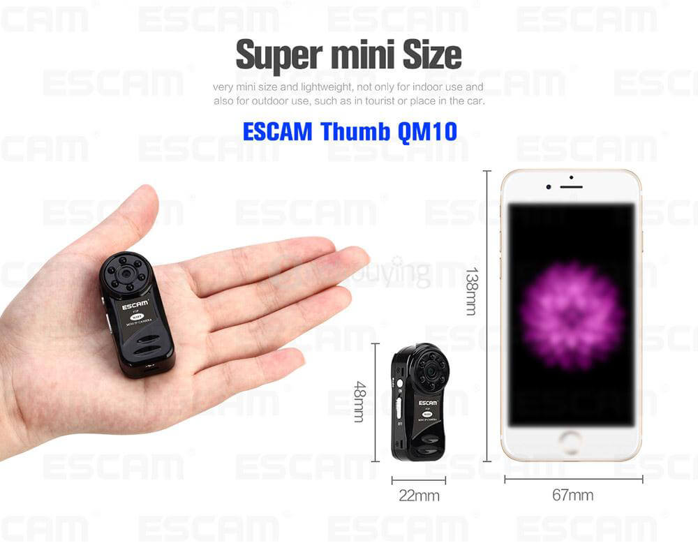 ESCAM Thumb QM10 HD 720P WiFi IP Camera Mini Size Multifunctional IP Camera with Motion Deteciton - Black