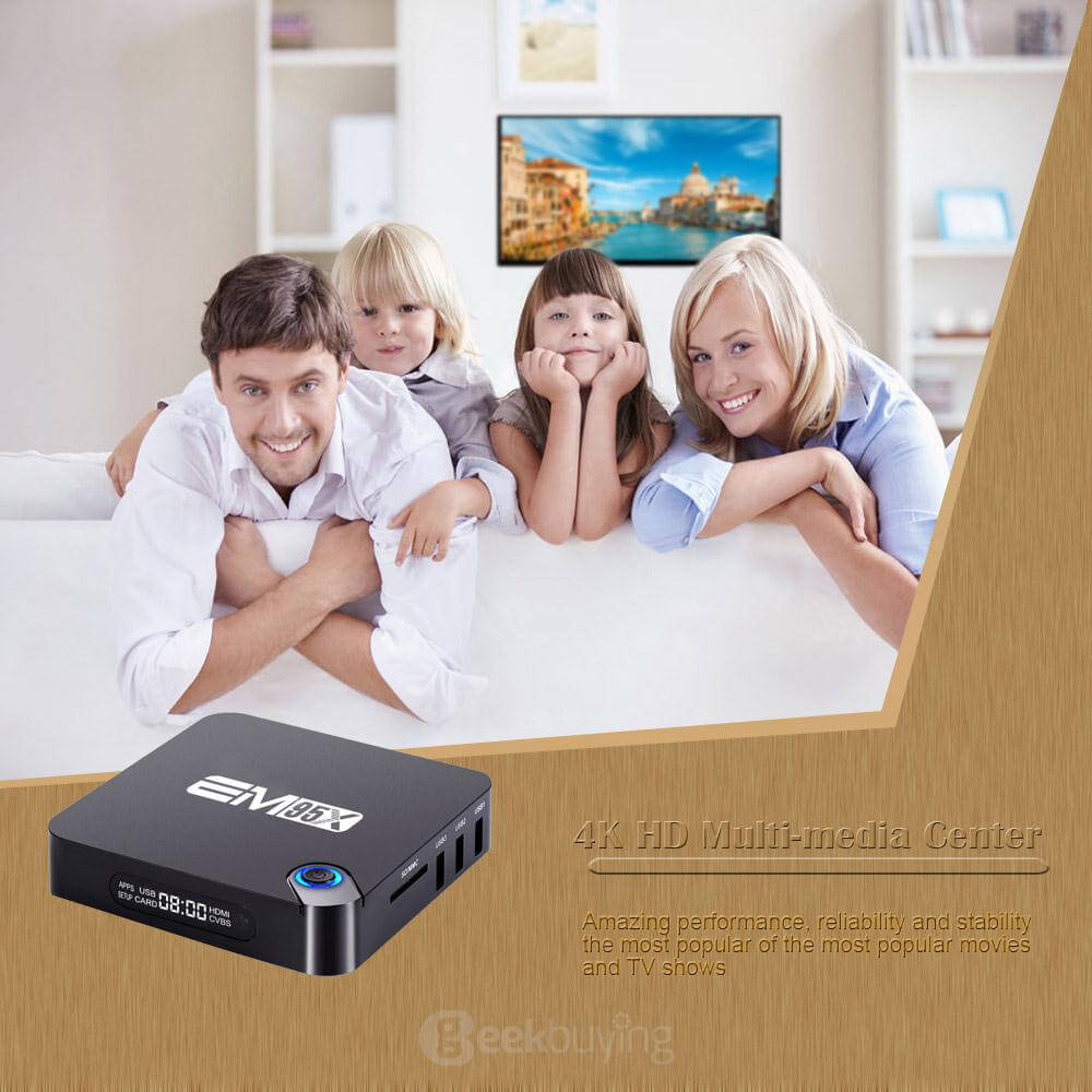 Bundle EM95X Amlogic S905X Android 6.0 Marshmallow TV BOX 1G/8G WIFI Bluetooth KODI LED Display + Rii i8+ Hebrew Israel Air Mouse Black