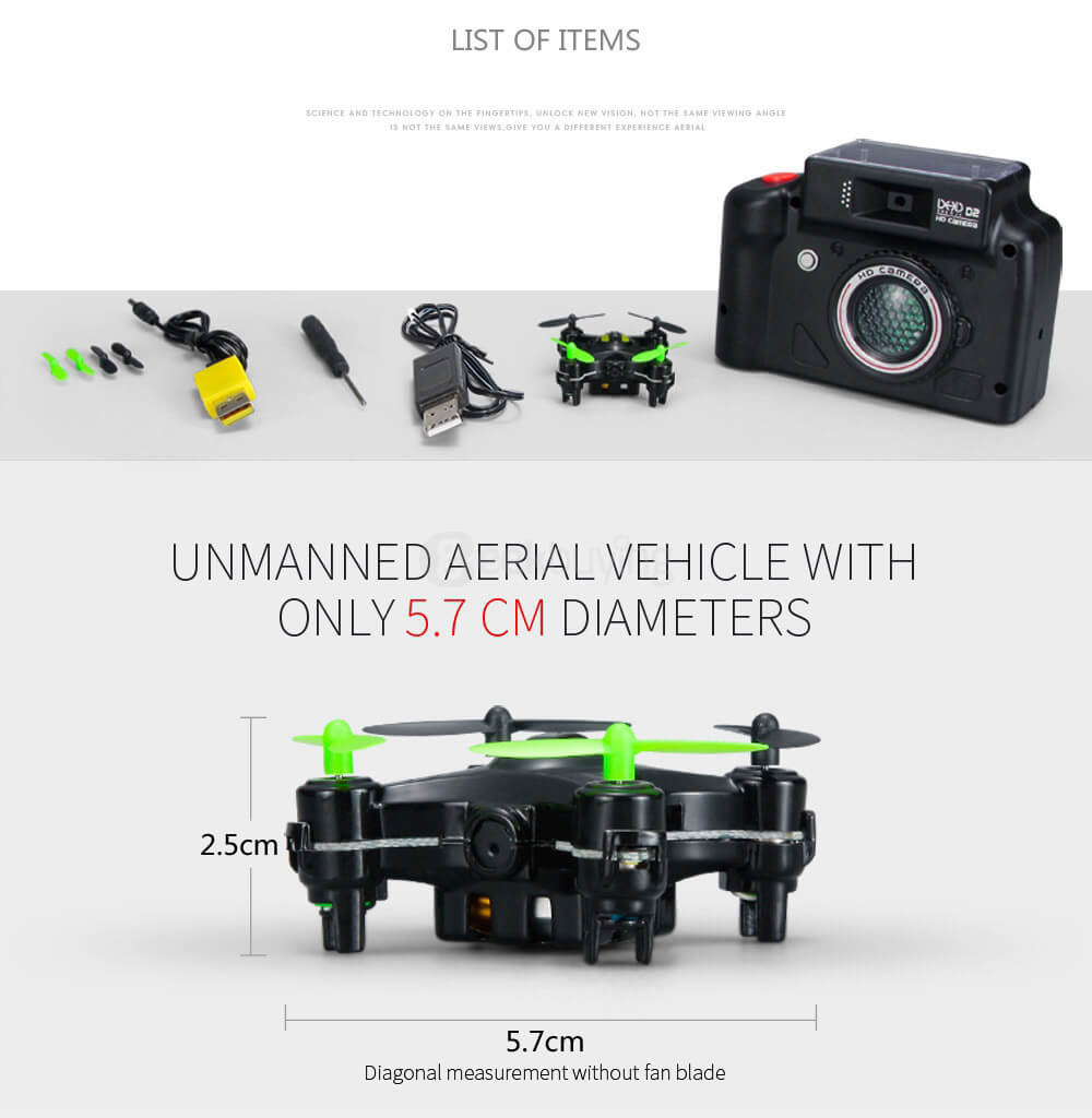 DHD D2 MINI With 2.0MP HD Camera Headless Mode 3D Roll RC Quadcopter RTF - Black