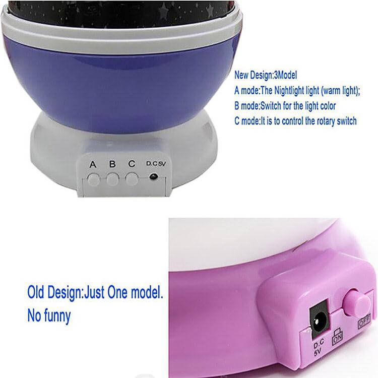 New Rotating Star Moon Sky Rotation Night Projector Light Projection Lamp Kids Bed Lamp - Pink