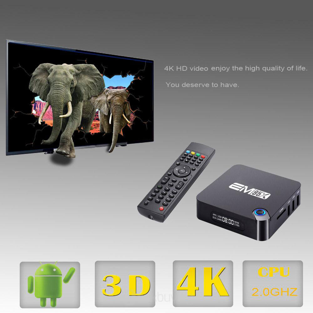 Bundle EM95X Amlogic S905X Android 6.0 Marshmallow TV BOX 1G/8G WIFI Bluetooth KODI LED Display + Rii i8+ Hebrew Israel Air Mouse Black