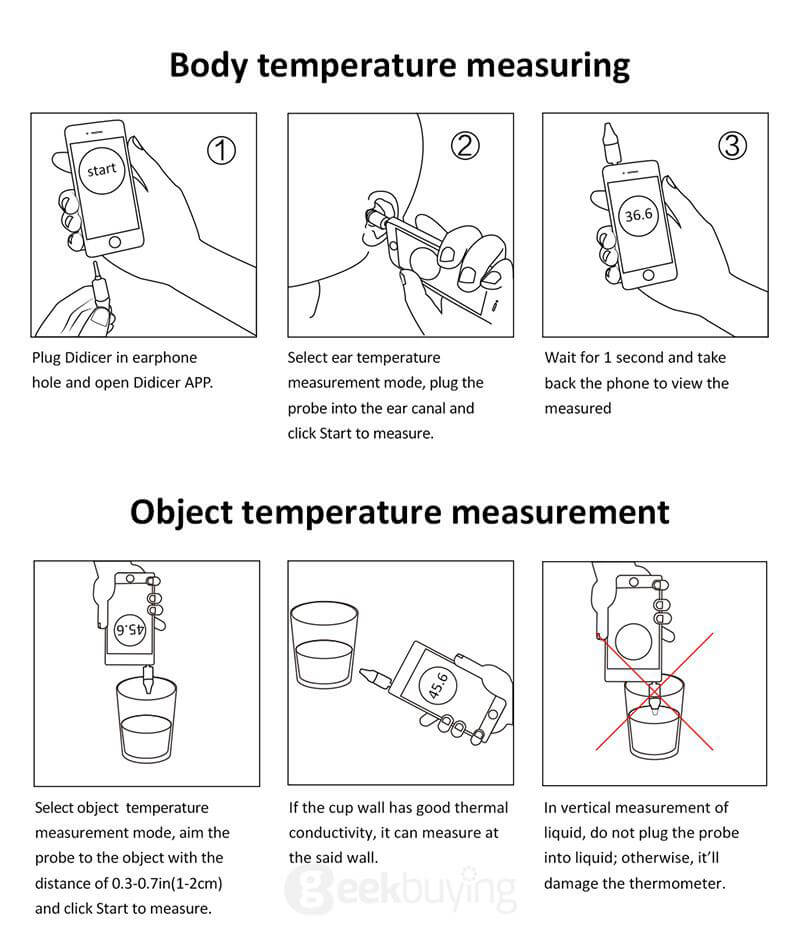 Didicer Smart Digital Infrared Ear Thermometer for Baby Adults Temperature Measuring Health Care for iOS Phones - White