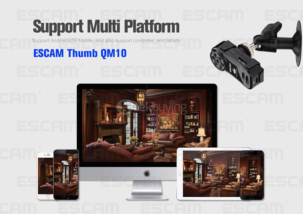 ESCAM Thumb QM10 HD 720P WiFi IP Camera Mini Size Multifunctional IP Camera with Motion Deteciton - Black
