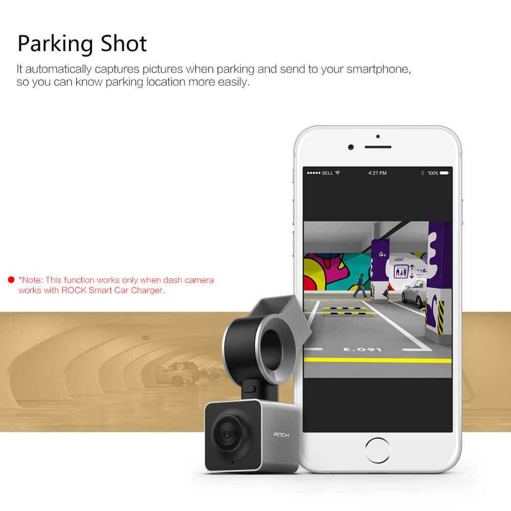 ROCK AutoBot Eye Novatek 96655 1080P FHD 150 Degree Car Recorder Sony Sensor Buit-in Wifi Car Camera + Dual Interfaces Car Chager - Rose Gold
