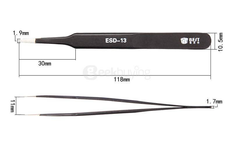 BST-ESD-13 Stainless Steel Non-magnetic Anti-static Round Head Tweezers Repair Tool For Smartphones/Tablets