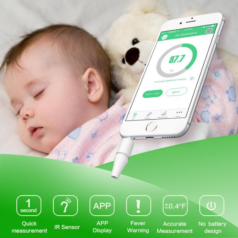 Didicer Smart Digital Infrared Ear Thermometer for Baby Adults Temperature Measuring Health Care for iOS Phones - Green