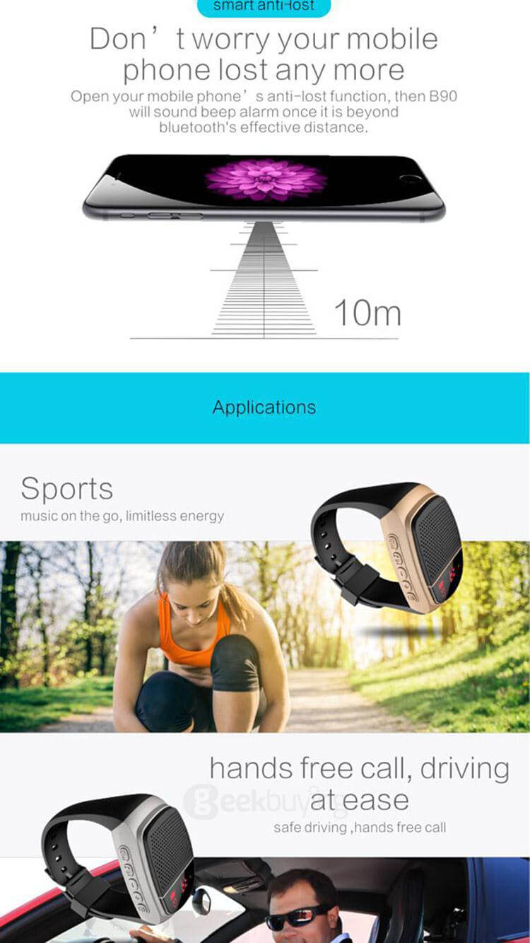 B90 Wireless Bluetooth Speaker Smartwatch with LED Display / Hands-free Call / TF Card Support / FM Radio / Remote Selfie - Gold