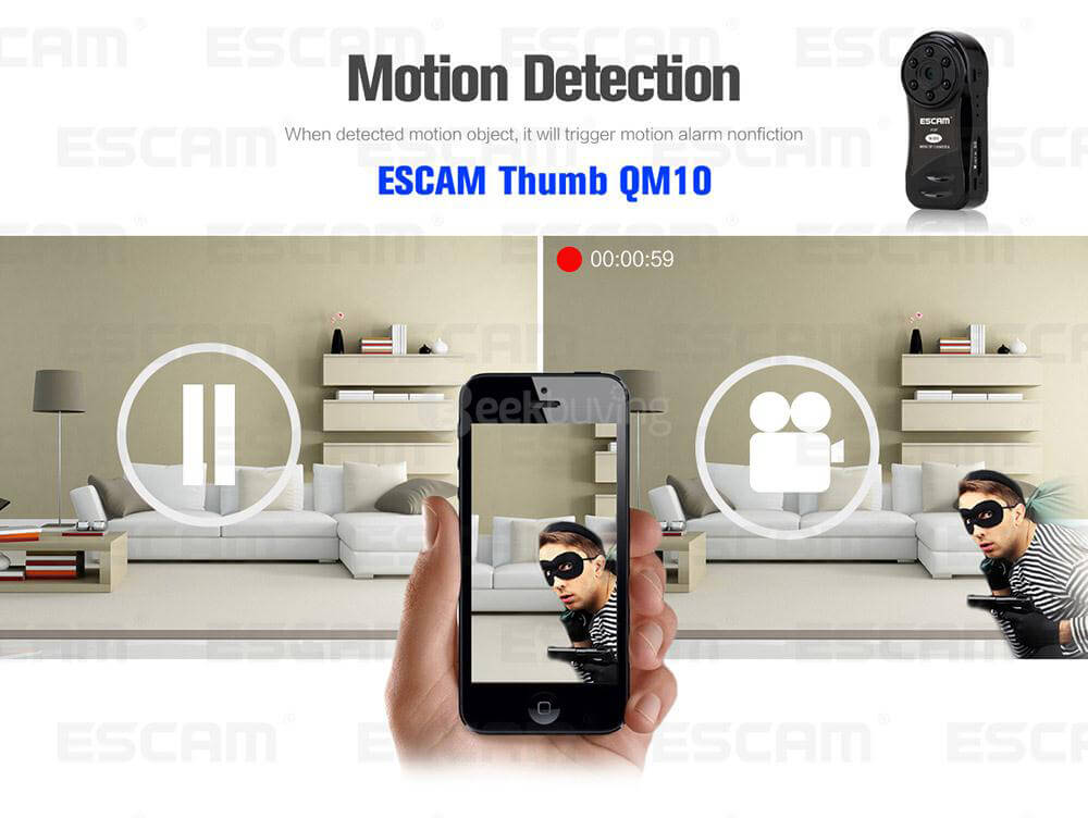 ESCAM Thumb QM10 HD 720P WiFi IP Camera Mini Size Multifunctional IP Camera with Motion Deteciton - Black
