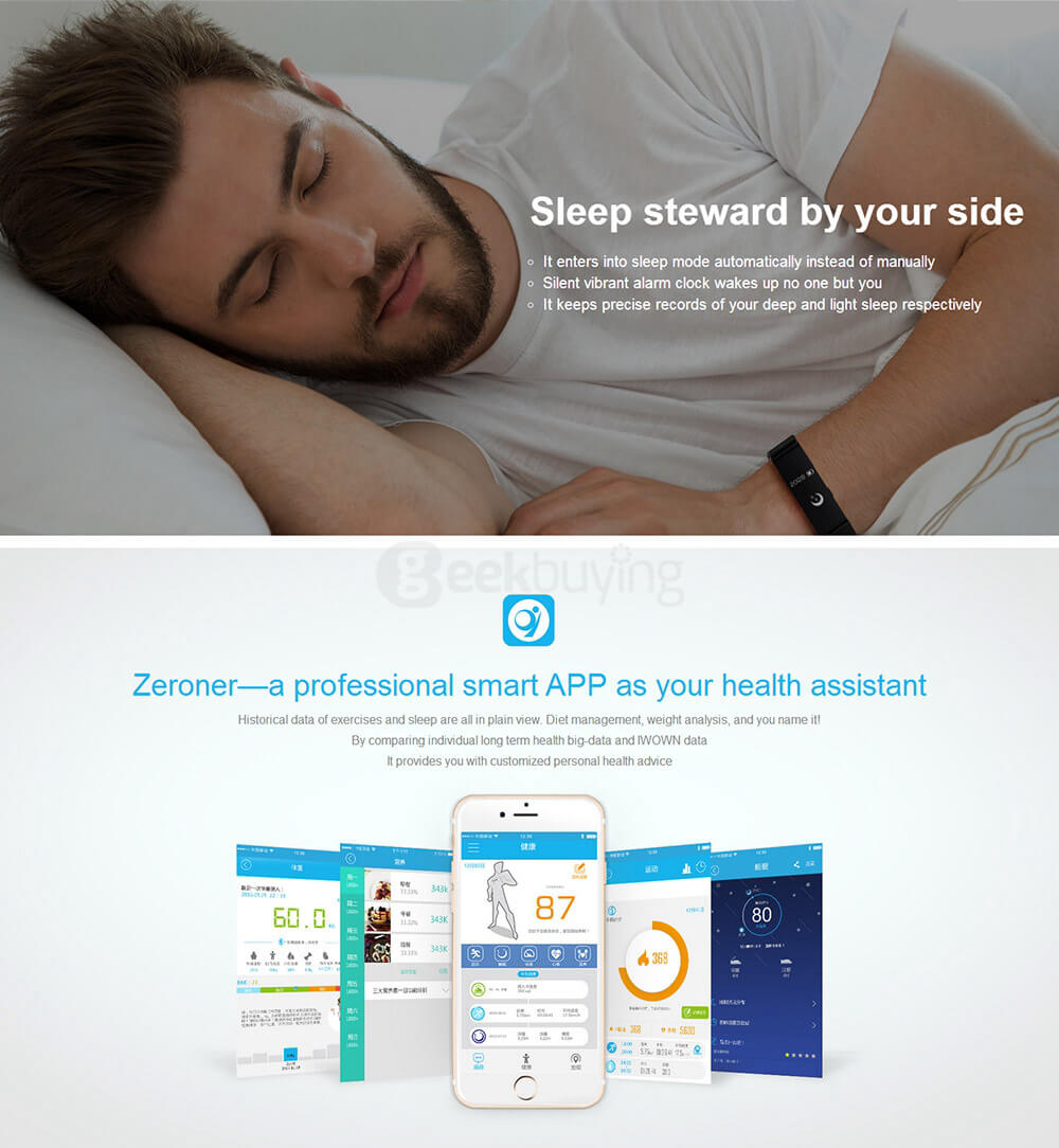 iWOWN V6 Voice Talkband Smart Bracelet with Bluetooth 4.0 Headset Sleep Monitor Fitness Tracker Caller ID Display for Android iOS - Black