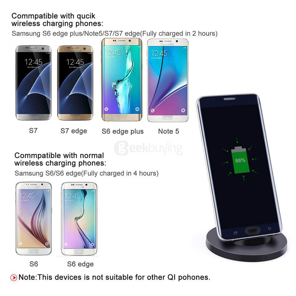 Itian A2-10W QI QC2.0 Wireless Quick Charger Holder for Samsung S6 Edge Plus / Note 5 / Note 7 / S7 / S7 Edge Phones & Qi-compatible Devices - Black