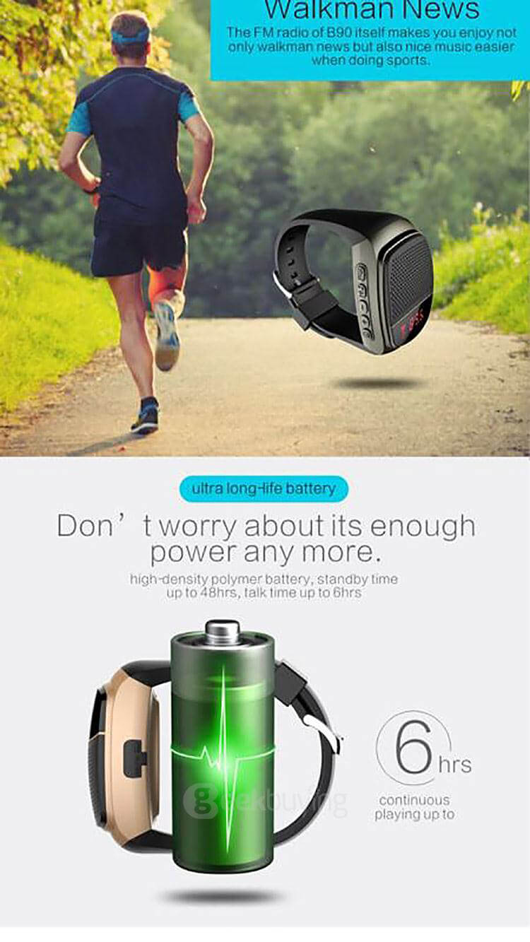 B90 Wireless Bluetooth Speaker Smartwatch with LED Display / Hands-free Call / TF Card Support / FM Radio / Remote Selfie - Blue