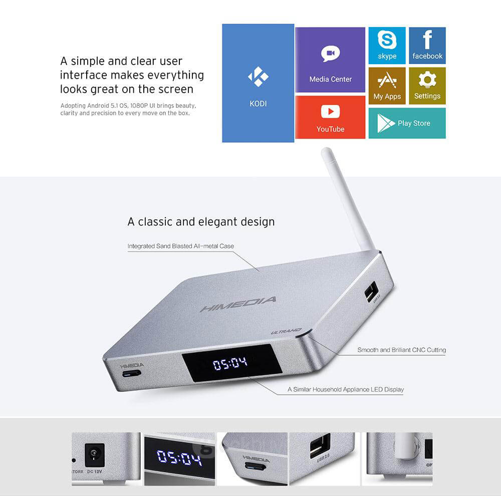 Bundle Himedia Q5 Pro HI3798CV200 4K@60fps Android 5.1 TV BOX + T2 2.4G Wireless Air Mouse