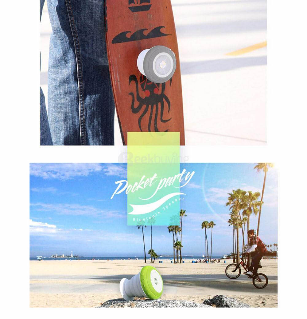 ROCK RAU0520 Suction Cup Bluetooth 4.0 Speaker Mini Pocket Music Player Bass Resonator IPX4 Waterproof With Kickstand Handsfree Functions - Gray