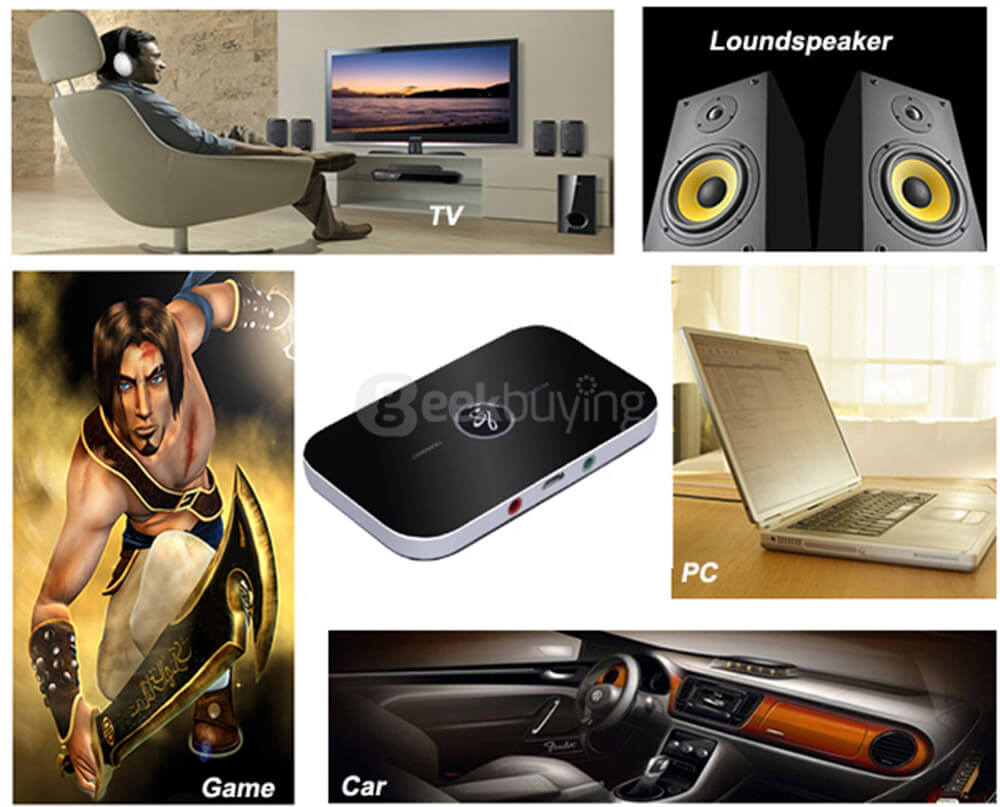 B6 Portable HiFi 2-in-1 Bluetooth Audio Transmitter & Receiver Wireless A2DP Stereo Sound Audio Player Aux 3.5mm - Black