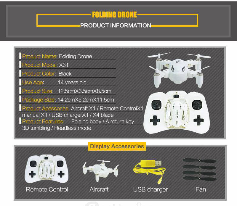 SY X31 Foldable Arm Headless Mode 2.4G 4CH Mini RC Quadcopter RTF - White