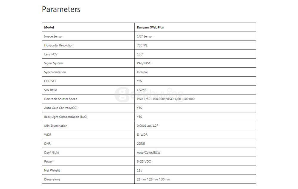 RUNCAM OWL PLUS 700TVL 5-22V 0.0001 Lux 150 Degrees Wide Angle Mini FPV Camera PAL for Drone Quadcopter